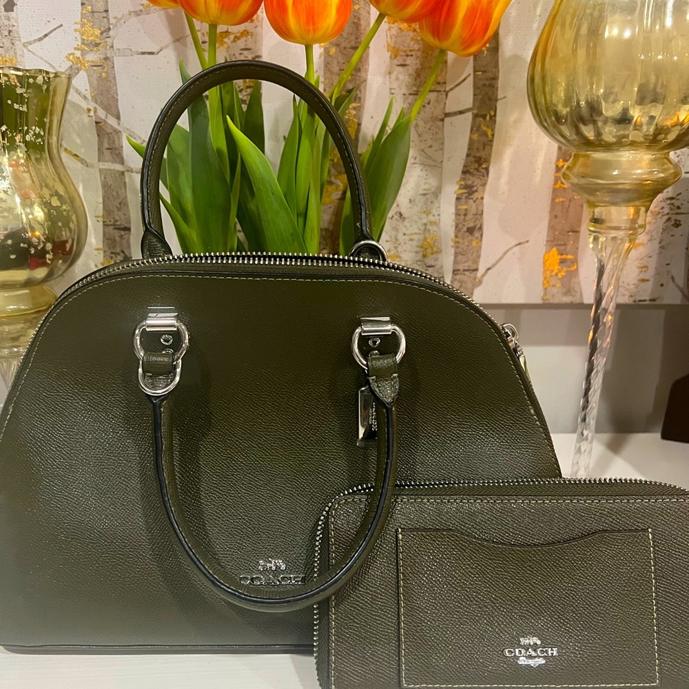 Coach green leather handbag